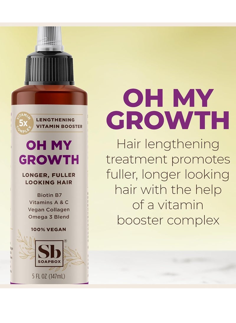 Soapbox Oh My Growth, Lengthening Vitamin Booster Treatment for All Hair Types with Biotin, Vegan Collagen & Vitamins A & C, Paraben & Cruelty Free, For Thicker, Fuller Hair for Men & Women (5 oz)