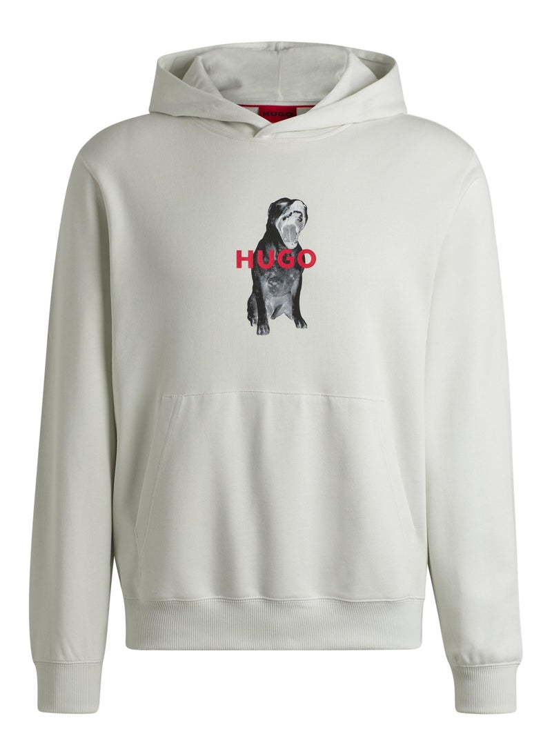 Cotton-terry regular-fit hoodie with animal graphics