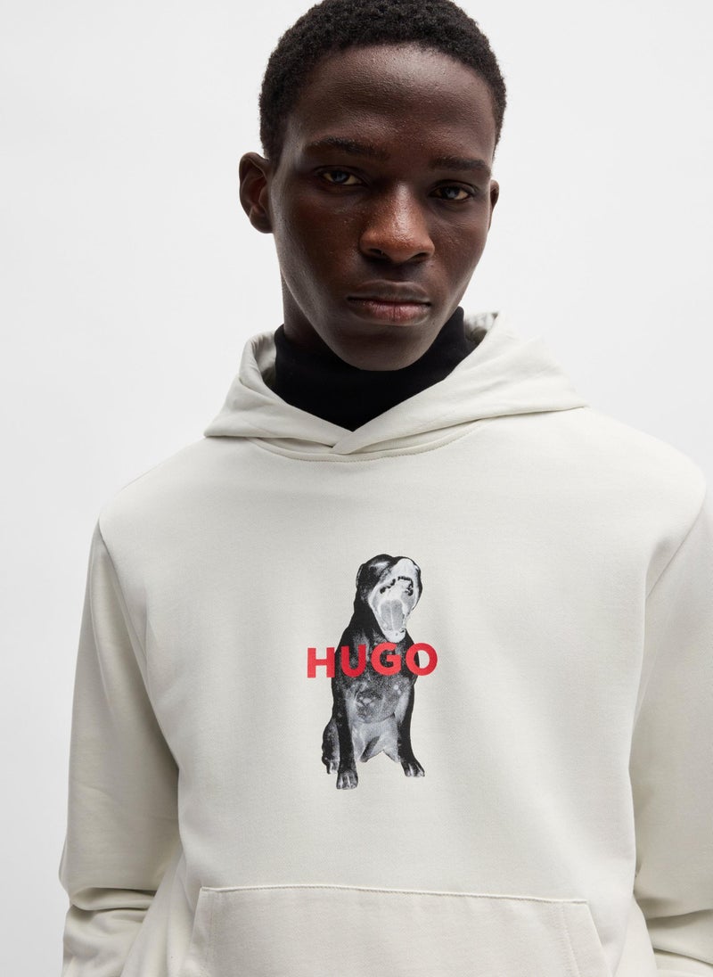 Cotton-terry regular-fit hoodie with animal graphics