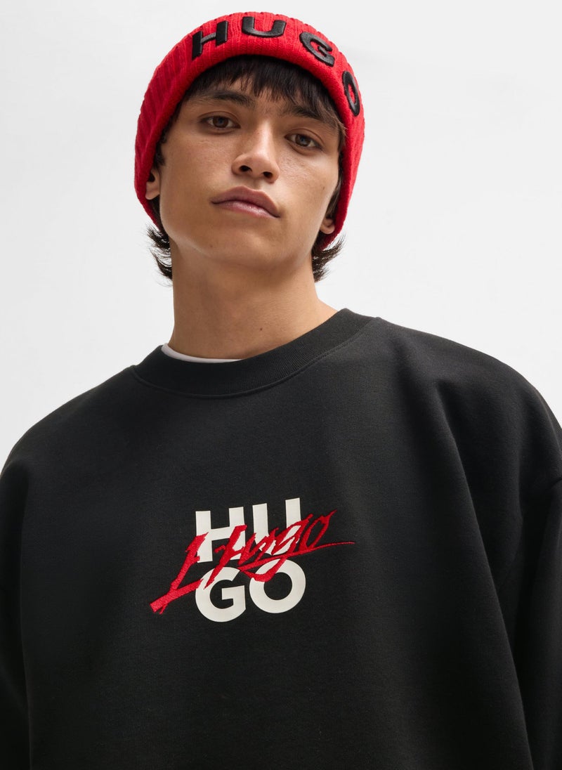 Cotton-terry relaxed-fit sweatshirt with double logo