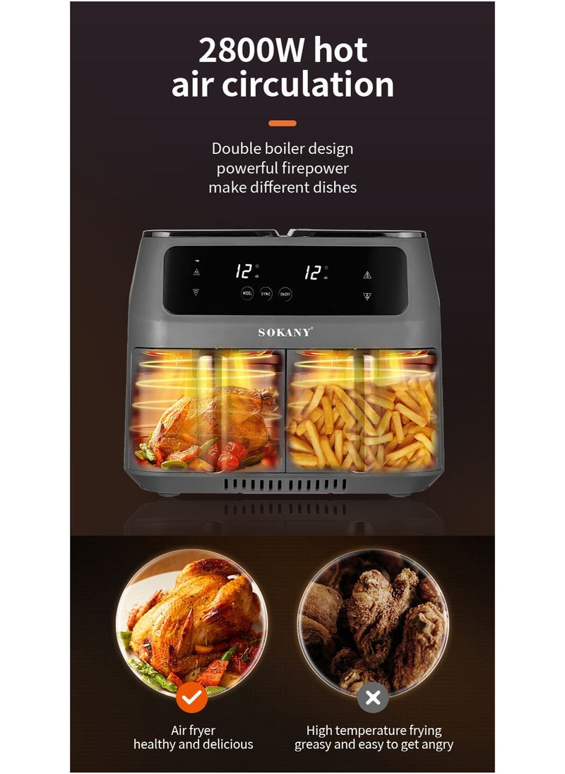 Sokany SK-ZG-8030 Two Zones Cyclonic Air One pot Dual use Air Fryer 8L with 2800 Watt