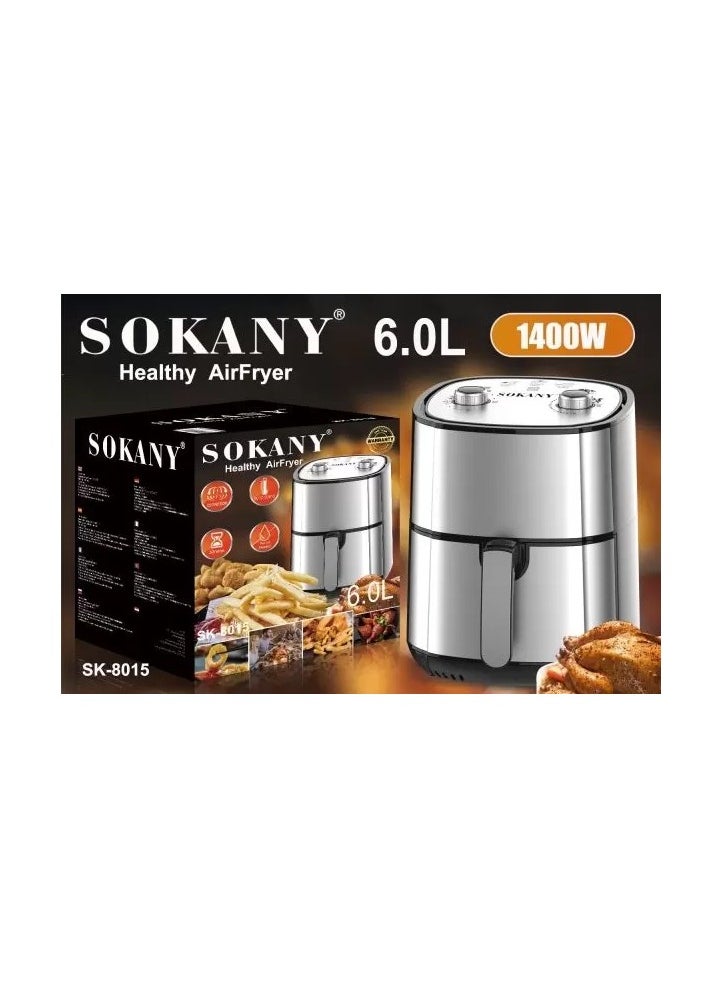 Sokany SK-8015 Oil Free Fryer, 1400W, 6L, Temperature Control Stainless Steel