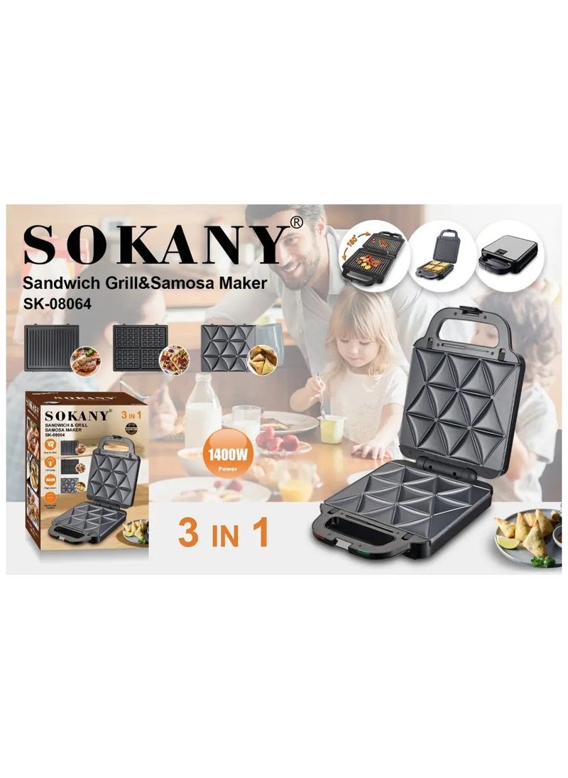 Sokany 3 In 1 Multifunctional Sandwich Maker 3 Plates 1400 Watt SK-08064