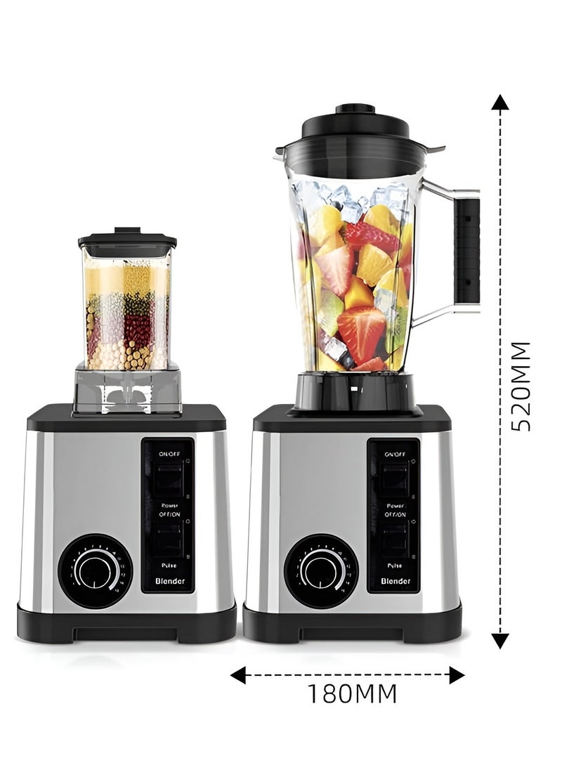 2-in-1 Multifunction Heavy-Duty Blender with Spice Grinding Jug - Stainless Steel Blades, 15 Speeds + Pulse, Glass & Plastic Jugs, Wet & Dry Grinding, Mixing, and Fine Blending for Kitchen Versatility