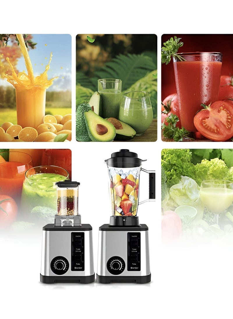 2-in-1 Multifunction Heavy-Duty Blender with Spice Grinding Jug - Stainless Steel Blades, 15 Speeds + Pulse, Glass & Plastic Jugs, Wet & Dry Grinding, Mixing, and Fine Blending for Kitchen Versatility