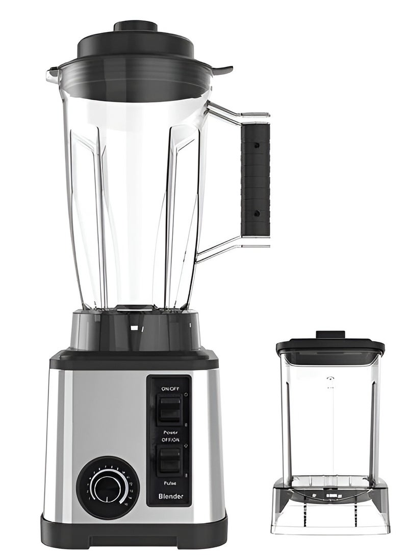 2-in-1 Multifunction Heavy-Duty Blender with Spice Grinding Jug - Stainless Steel Blades, 15 Speeds + Pulse, Glass & Plastic Jugs, Wet & Dry Grinding, Mixing, and Fine Blending for Kitchen Versatility