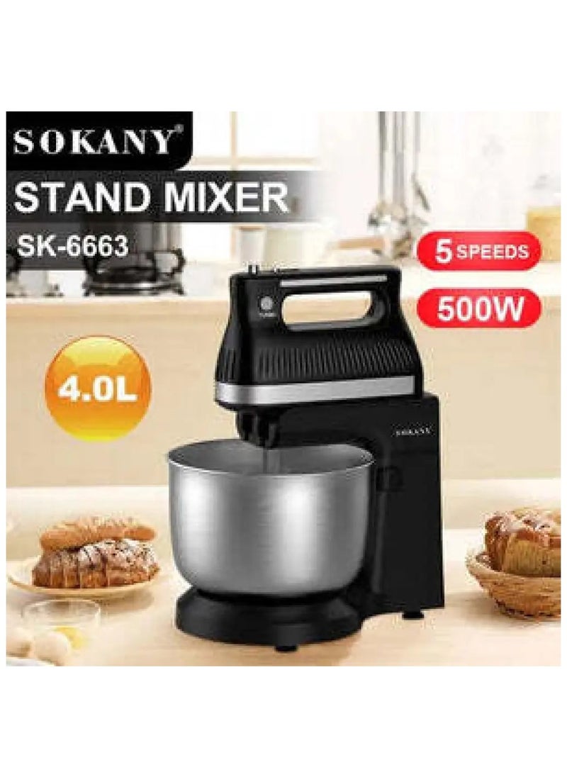 SOKANY SK-6663 Kitchen Mixer 500W High Power Pure Copper Motor Five-Step Speed Adjustment Capacity 4L