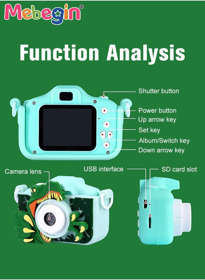 Dinosaur Shape Kids Toy Camera for Kids 1080P HD Toddler Digital Video Camera with 16G SD Card,Portable HD 48 Million Pixels Kids Selfie Camera Perfect Birthday Gifts Green