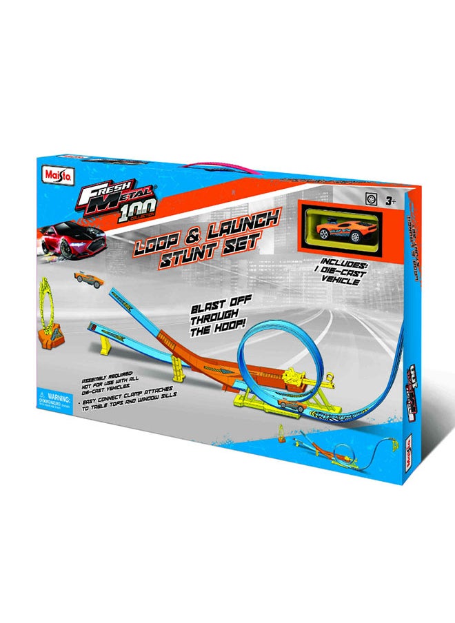 Fresh Metal 100 Loop & Launch Stunt Set Action Toy for Kids Aged 5 + with Toy Car Track Set, Track Builder Playset & Accessories