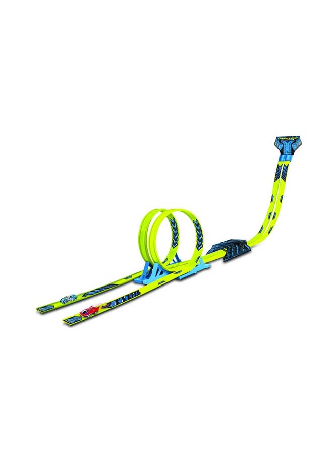 Fresh Metal 100 Cyber Dual Race Challenge Action Toy for Kids Aged 5 + with Toy Car Track Set, Track Builder Playset & Accessories