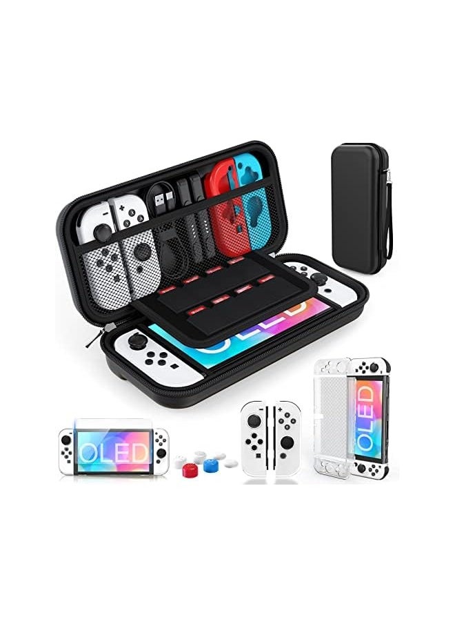 Case Compatible with Nintendo Switch OLED Model, 9 in 1 Accessories Kit for 2021 Nintendo Switch OLED Model with Dockable Protective Case Cover, HD Switch Screen Protector and Thumb Grip Caps