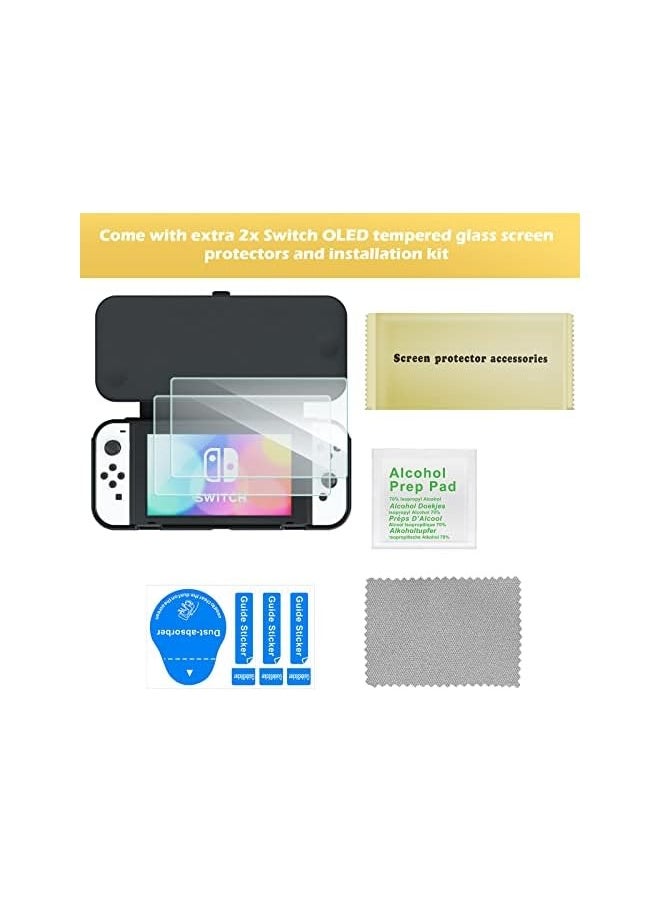 Flip Cover for Nintendo Switch OLED Model 2021 with 2 Screen Protectors, Switch OLED Protective Case with Magnetically Detachable Front Shell -Black