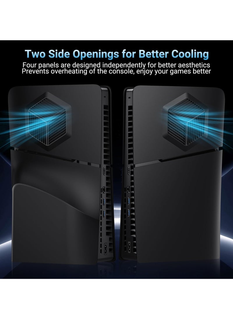 PS5 Slim Cover Plates Compatible with Playstation 5 Slim Console Disc Edition, PS5 Slim Accessories Faceplate with Cooling Vents Shockproof Replacement Protective Custom Shell Skin (Black)