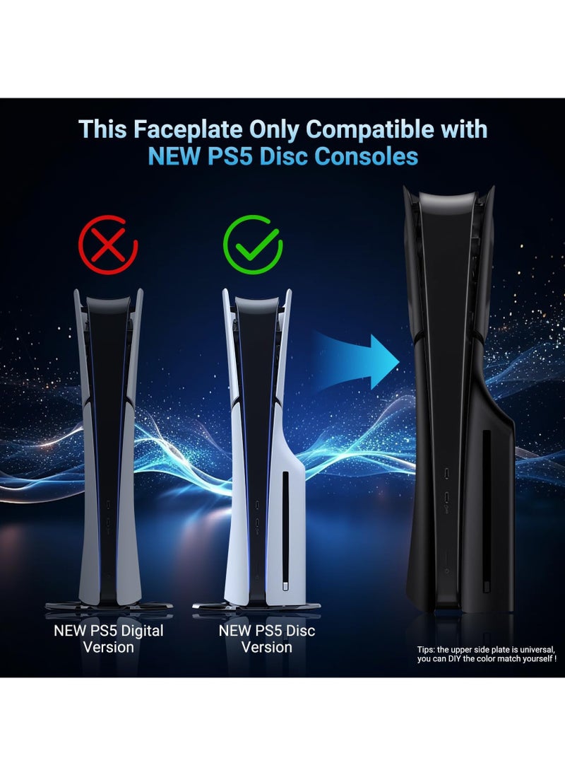 PS5 Slim Cover Plates Compatible with Playstation 5 Slim Console Disc Edition, PS5 Slim Accessories Faceplate with Cooling Vents Shockproof Replacement Protective Custom Shell Skin (Black)