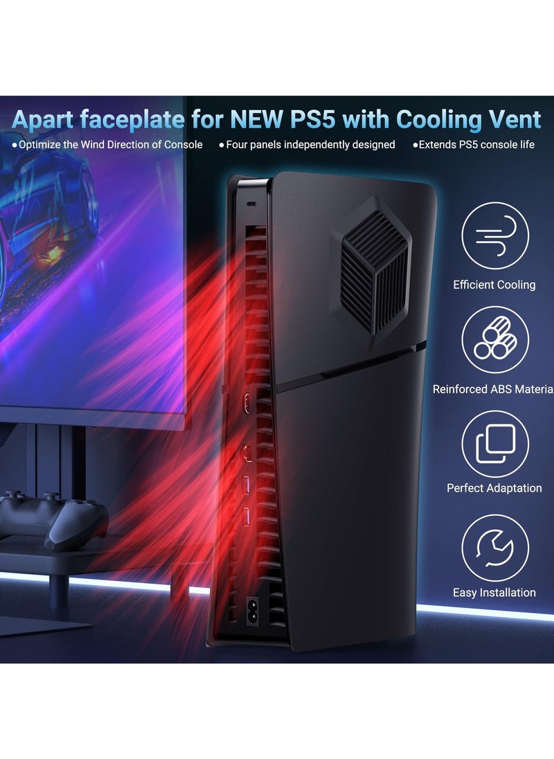 PS5 Slim Cover Plates Compatible with Playstation 5 Slim Console Disc Edition, PS5 Slim Accessories Faceplate with Cooling Vents Shockproof Replacement Protective Custom Shell Skin (Black)