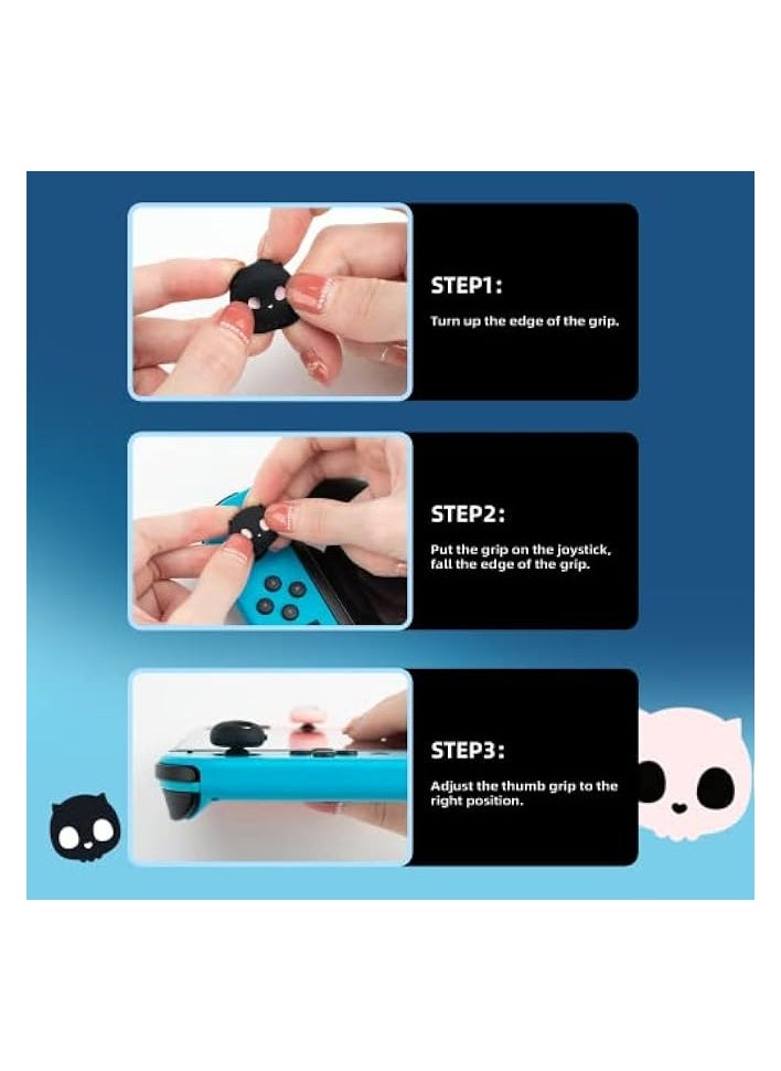 Cute Silicone Joycon Thumb Grip Caps, Joystick Cover Compatible with Nintendo Switch/OLED/Switch Lite,4PCS - Skull (White)