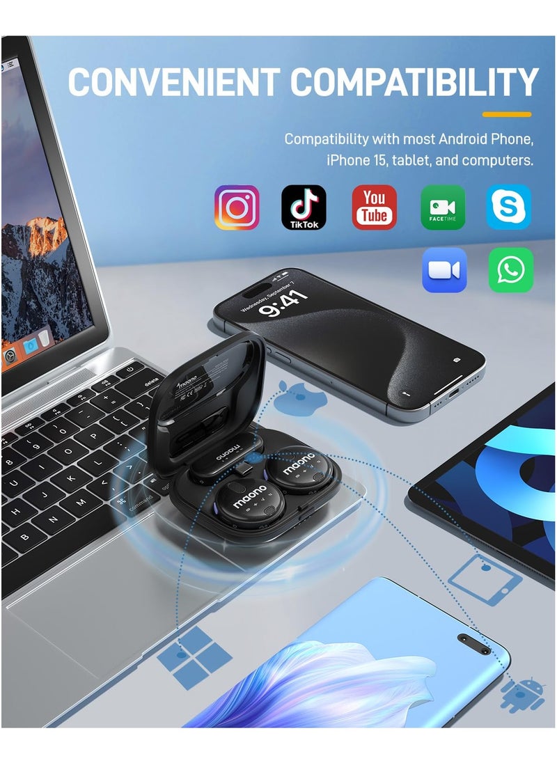 Maono WM620PC2 Wireless Collar Mic – Noise Cancelling Lapel Mic for Type-C Devices, PC| 100m Range, Dual Mic, Clip-On Design – Black