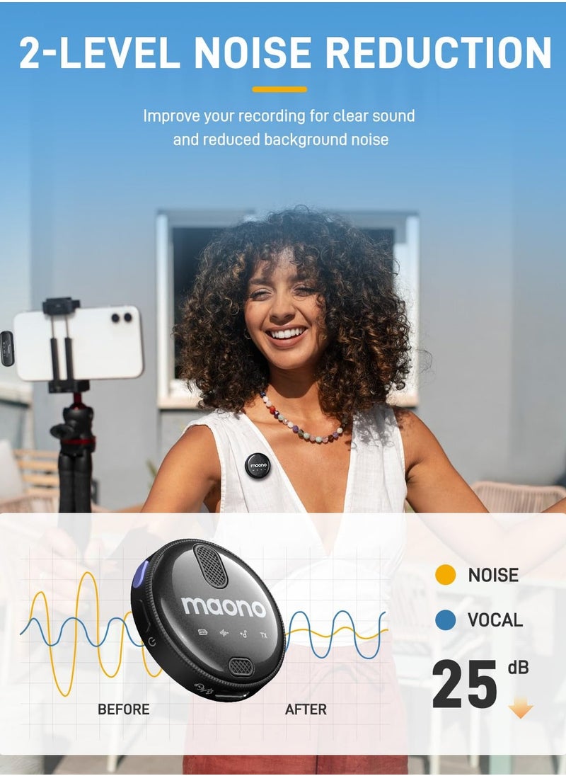 Maono WM620PC2 Wireless Collar Mic – Noise Cancelling Lapel Mic for Type-C Devices, PC| 100m Range, Dual Mic, Clip-On Design – Black