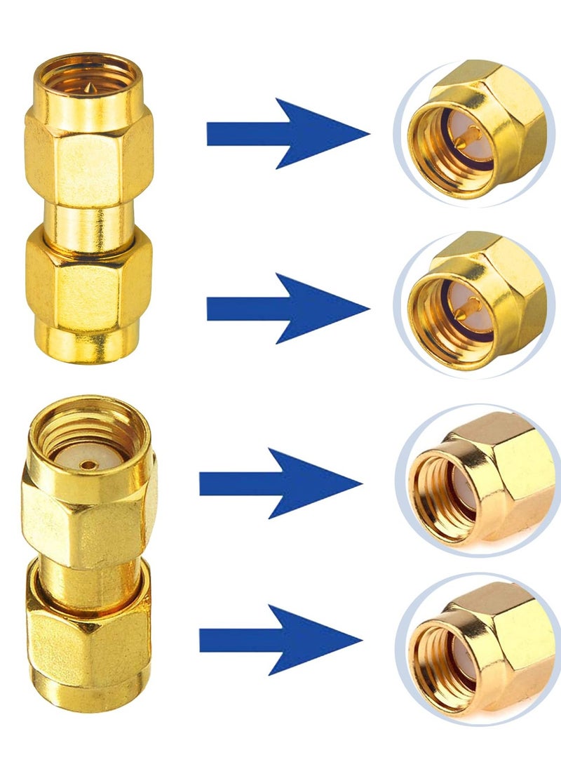 [2+2]PCS SMA Male to SMA Male and SMA Female to SMA Female Connector SMA Coupler Adapter Converter for Antenna, Radio, WiFi