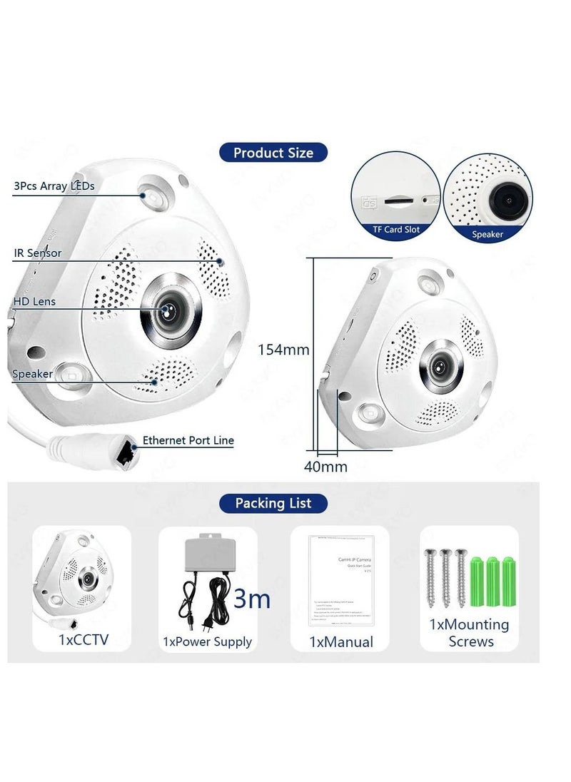 VR Panoramic Triangle High-Definition Panoramic Camera CCTV Camera With 360 °Panoramic Monitoring Without Blind Spots Security Camera Home Camera Ceiling or Walls HD 1080P Night Vision Motion Detector & Two-Way Audio for Front-Door Home BusinessVR Panoramic Triangle High-Definition Panoramic Camera CCTV Camera With 360 °Panoramic Monitoring Without Blind Spots Security Camera Home Camera Ceiling or Walls HD 1080P Night Vision Motion Detector & Two-Way Audio for Front-Door Home Business