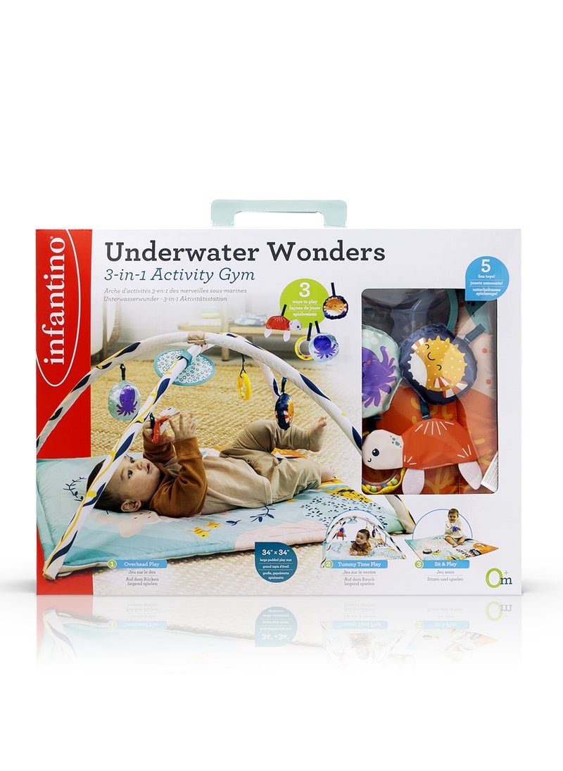 Underwater Wonders 3-in-1 Activity Gym With Five Delightful Sea-Themed Toys Including A Peek-a-Boo Mirror 3-Ways to Play - Lay And Play Tummy Time Play And Sit And Play Sea