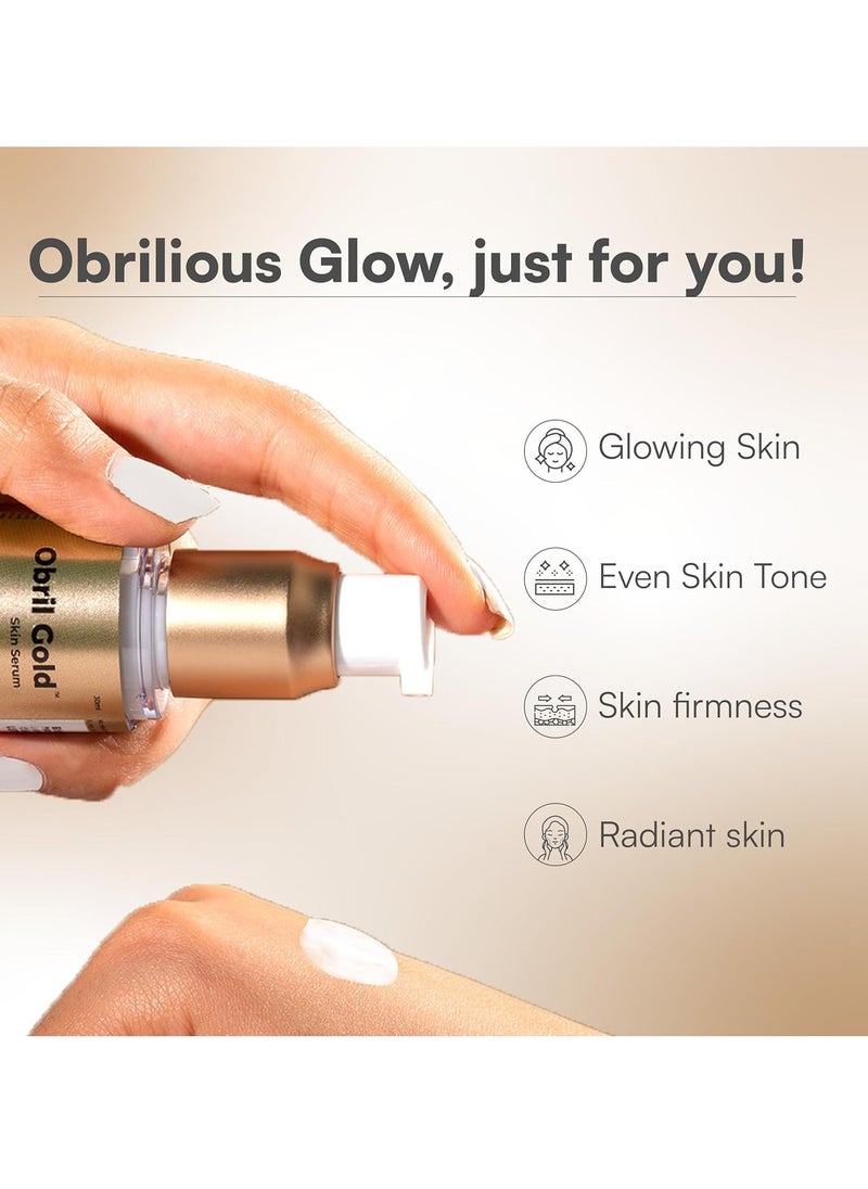 Brinton Obril Gold Skin Serum with Hyaluronic Acid, Retinol and Kojic Acid | Dermatologically Tested | All Skin Types | For Men and Women - 30ml