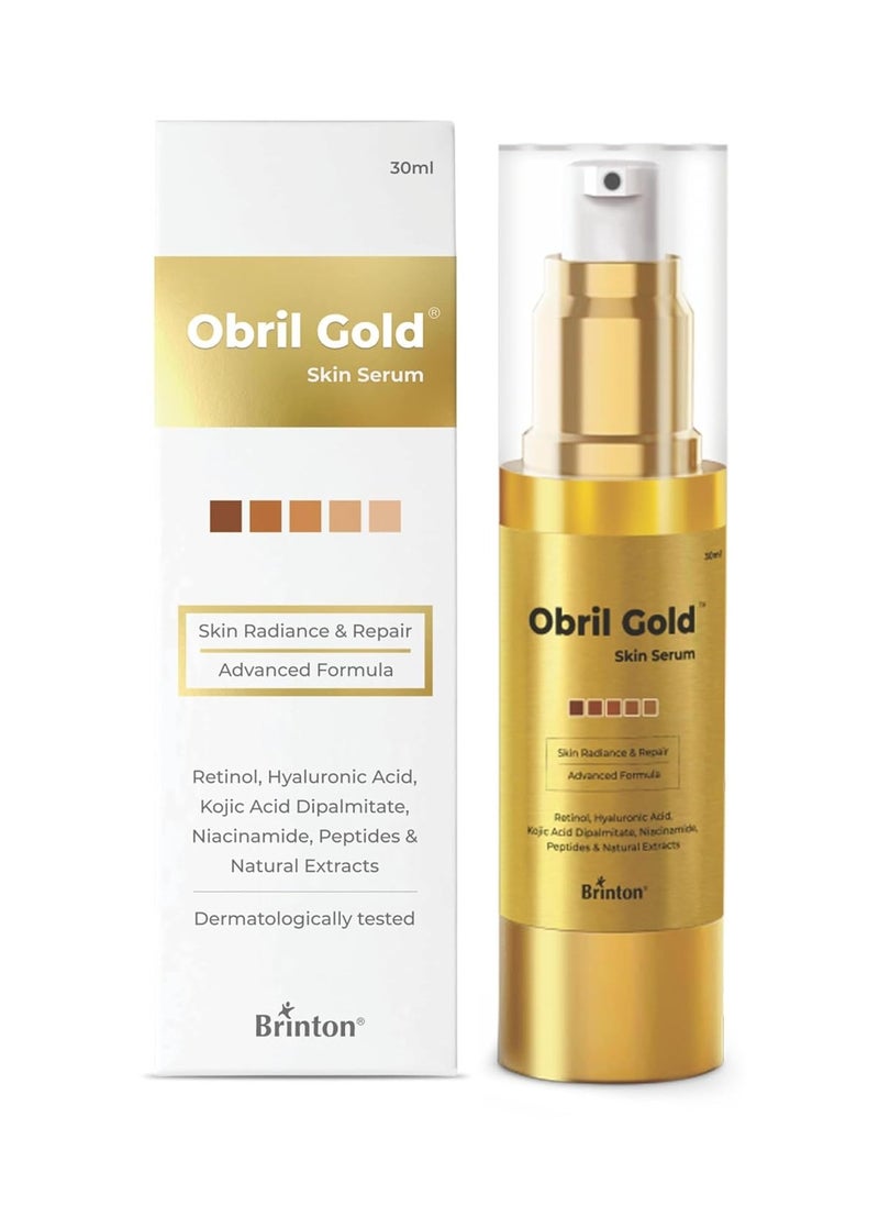 Brinton Obril Gold Skin Serum with Hyaluronic Acid, Retinol and Kojic Acid | Dermatologically Tested | All Skin Types | For Men and Women - 30ml