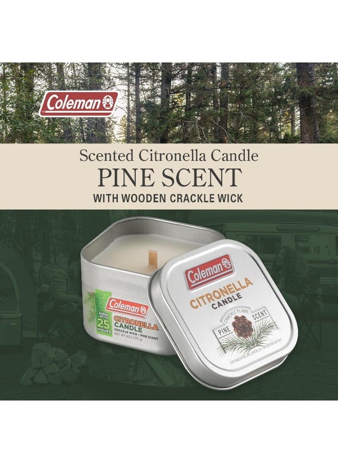 Pine Scented Citronella Candle With Wooden Crackle Wick - 6 Oz Tin