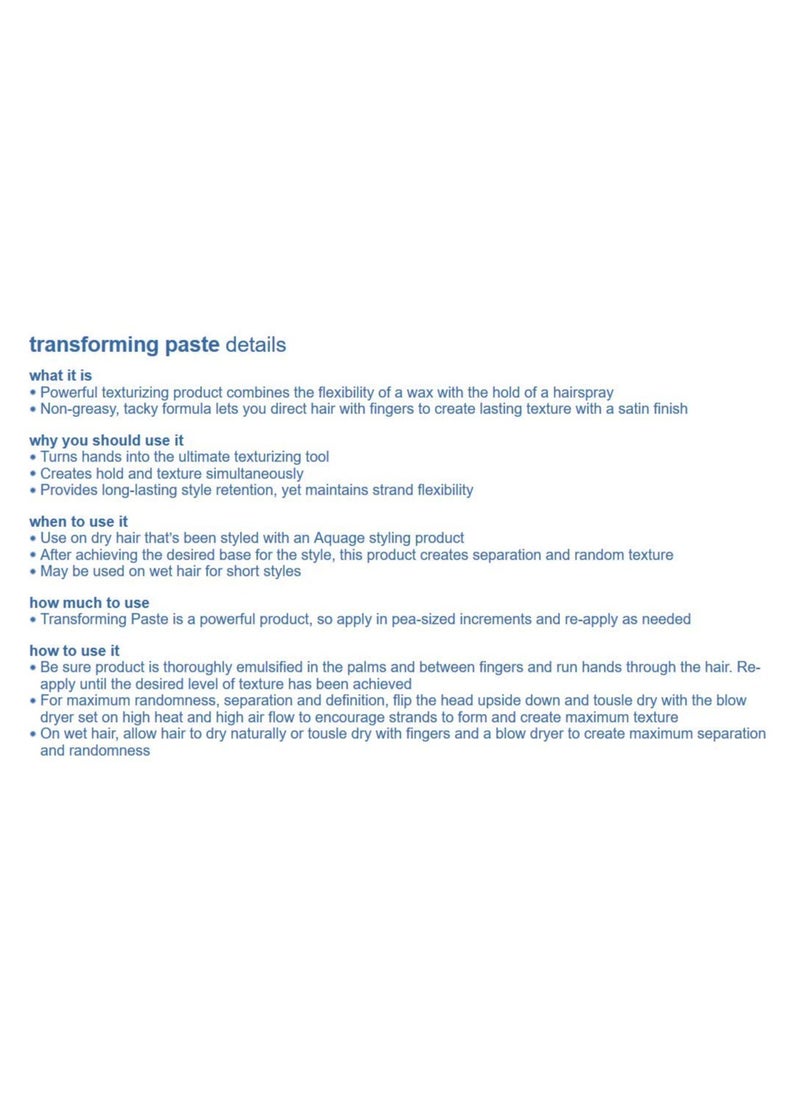 Aquage Transforming Paste, Creates Texture and Hold Simultaneously, Provides Long-Lasting Style Retention, 4.6 oz.