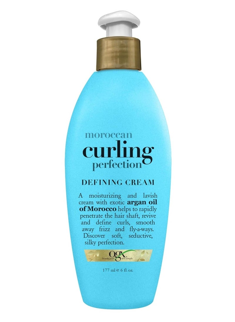 OGX Argan Oil of Morocco Curling Perfection Curl-Defining Cream, Hair-Smoothing Anti-Frizz Cream to Define All Curl Types & Hair Textures, Paraben-Free, Sulfated-Surfactants Free, 6 oz