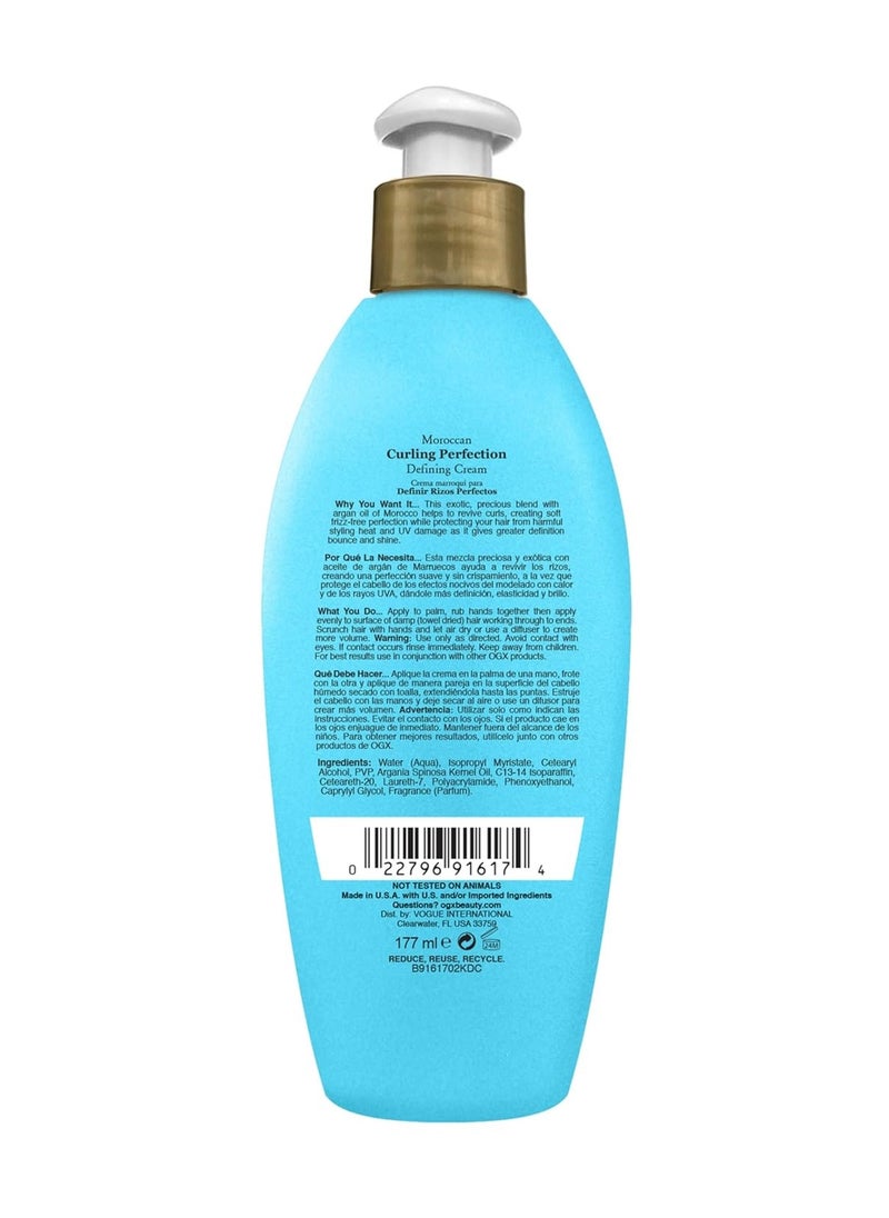 OGX Argan Oil of Morocco Curling Perfection Curl-Defining Cream, Hair-Smoothing Anti-Frizz Cream to Define All Curl Types & Hair Textures, Paraben-Free, Sulfated-Surfactants Free, 6 oz