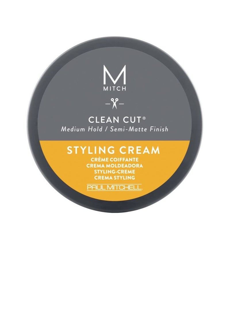 MITCH by Paul Mitchell Clean Cut Styling Cream for Men, Medium Hold, Semi-Matte Finish, For All Hair Types + Short to Medium Hair, 3 oz.