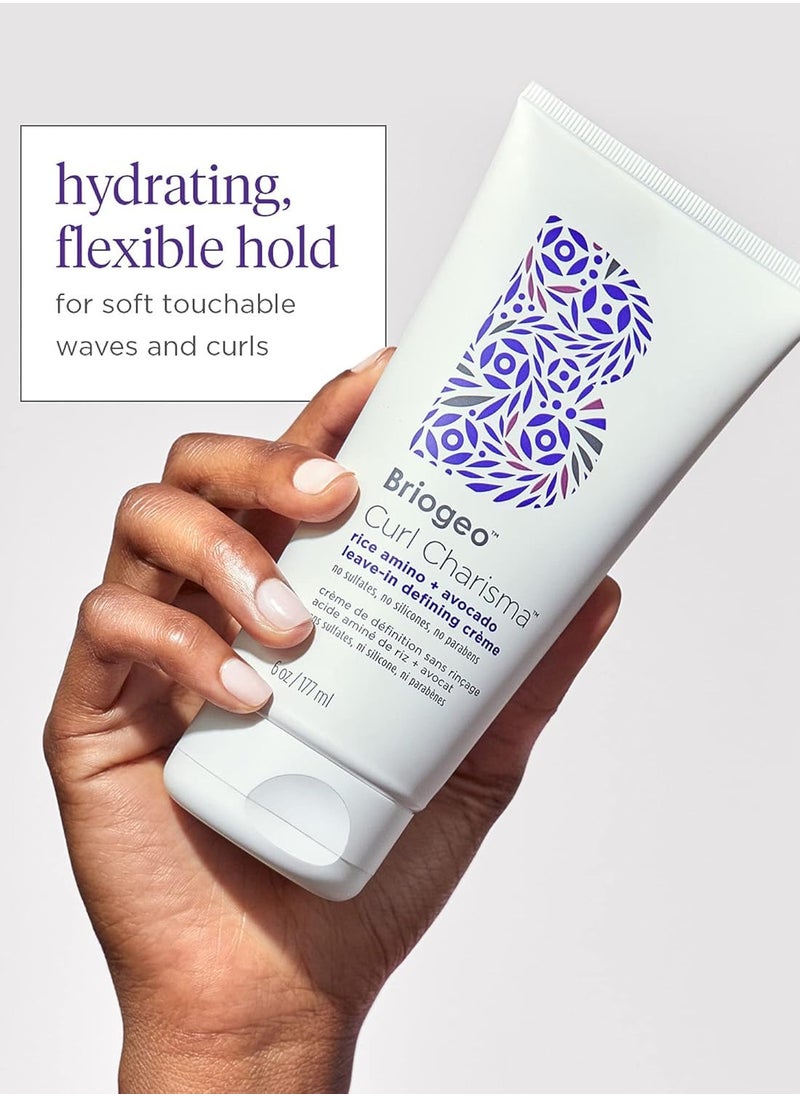 Briogeo Curl Charisma Rice Amino + Avocado Leave-In Defining Crème, Anti Frizz Hair Styling Moisturizer, Leave In Cream for Wavy, Curly, Coily Hair, Boosts Hydration, Vegan, Cruelty-Free