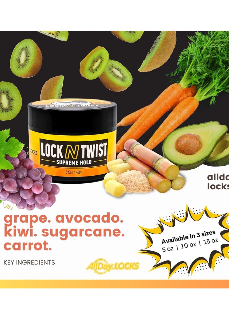 AllDay Locks Lock N Twist | Locking Gel, Re-Twist Locks, Supreme Hold | Smooths & Tames Frizz, Flake Free, Soft Finish | 5 oz