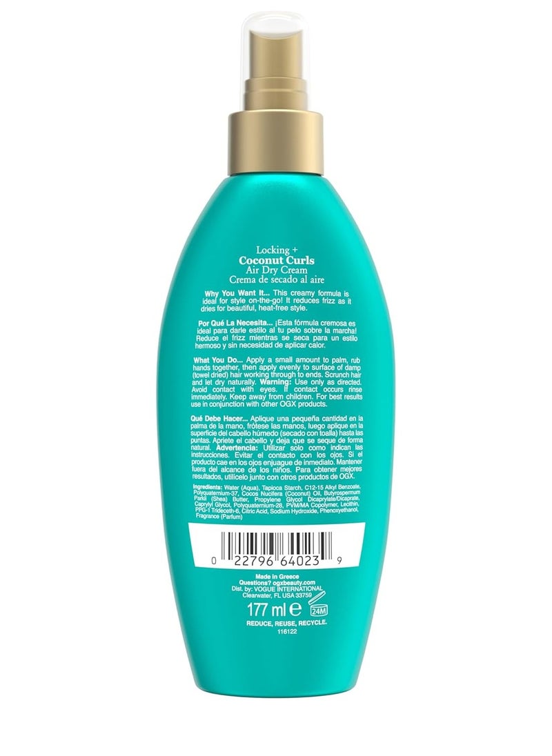 OGX Locking + Coconut Curls Air Dry Cream, No Parabens, 6 oz