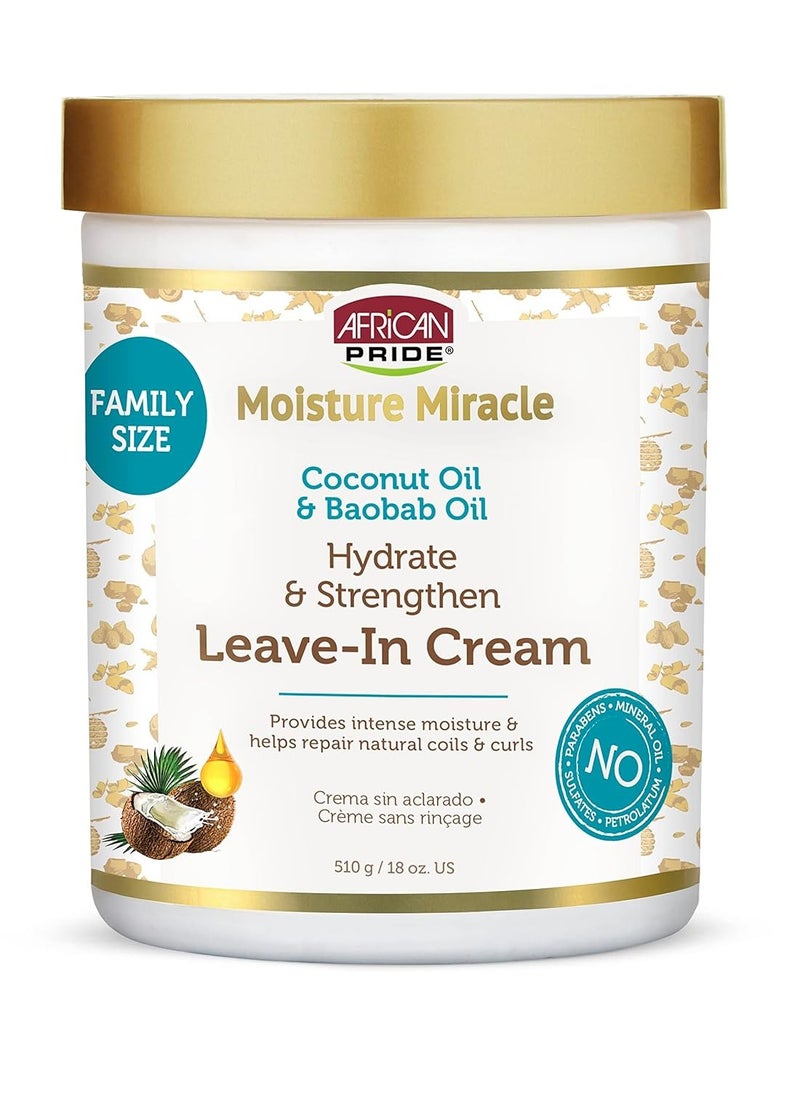 African Pride Moisture Miracle Coconut Oil & Baobab Oil Leave-In Hair Cream - Provides Intense Moisture & Helps Repair Natural Coils & Curls, Hydrates & Strengthens, 18 oz