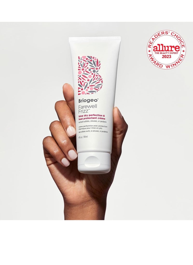 Briogeo Farewell Frizz Blow Dry Perfection & Heat Protectant Crème, Anti Frizz Hair Cream with Argan Oil for Styling, Silicone-free, Heat Protectant, Smooths Hair, Vegan, Cruelty-Free