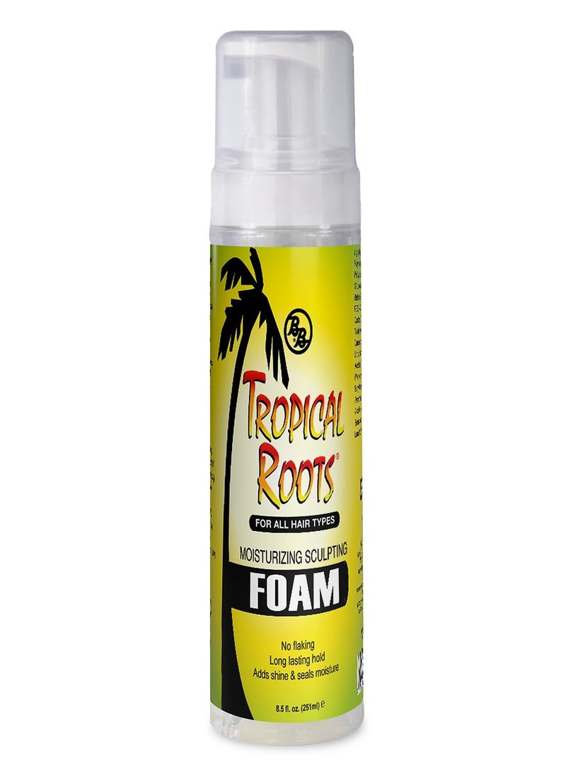 Bronner Bros Tropical Roots Moisturizing Sculpting Foam - With Vitamin E & B5, Guava & Pomegranate Extracts - Hydrating, Nourishing, Long-Lasting Hold & Definition, No Flaking or Build-Up - 8.5oz