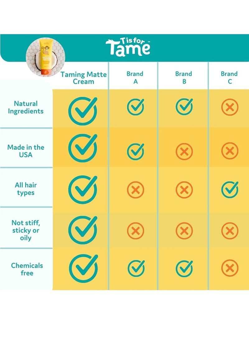 T is for Tame - Hair Taming Cream for Kids, All-Natural for Frizz & Flyaways, Coconut Oil, Leave-in Cream for Babies & Toddlers, Straight or Curly