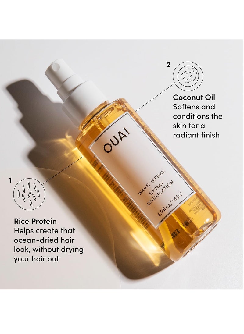 OUAI Wave Spray - Coconut Oil & Rice Protein Texture Mist for Voluminous Beach Waves with Shine - Paraben Free, Safe for Color & Keratin-Treated Hair (4.9 fl oz)