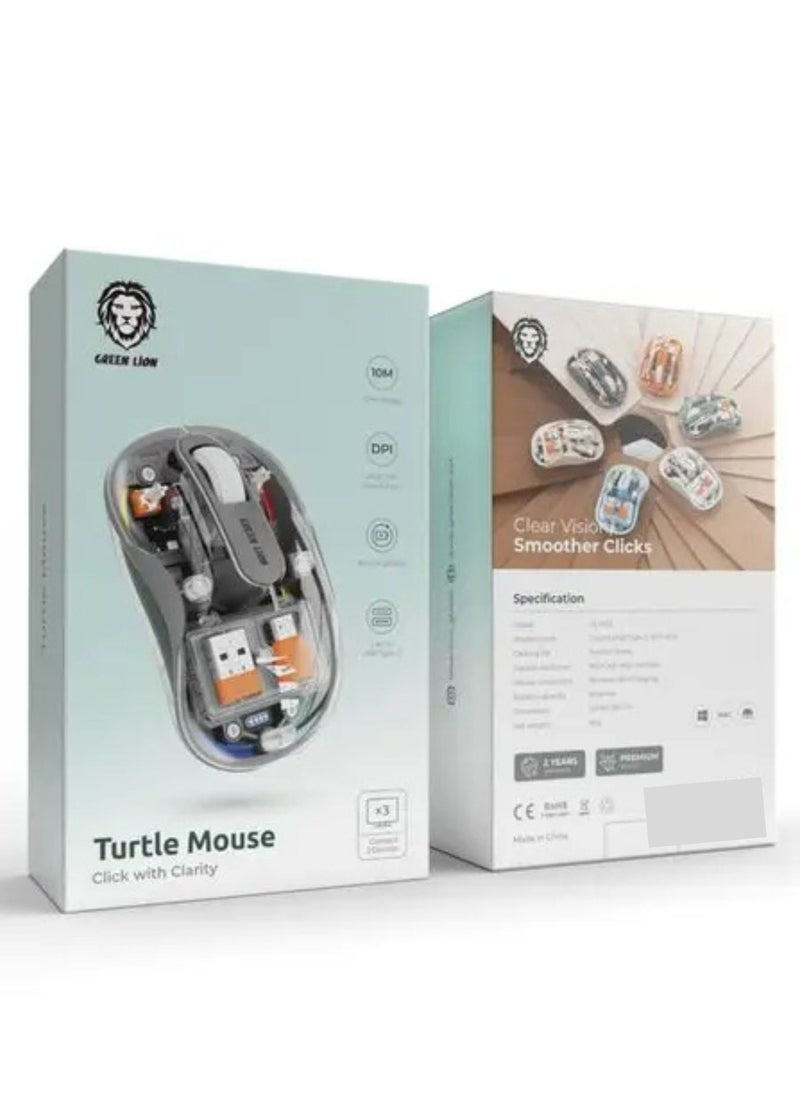 Wireless Turtle Mouse 2400DPI | Connect 3 Devices,10m Range, 2.4GHz USB-A/Type-C+BT1+BT2 Attend Mode, 3 Milion Times Clicking Life, 800-2400 Optical Resolution - Gray