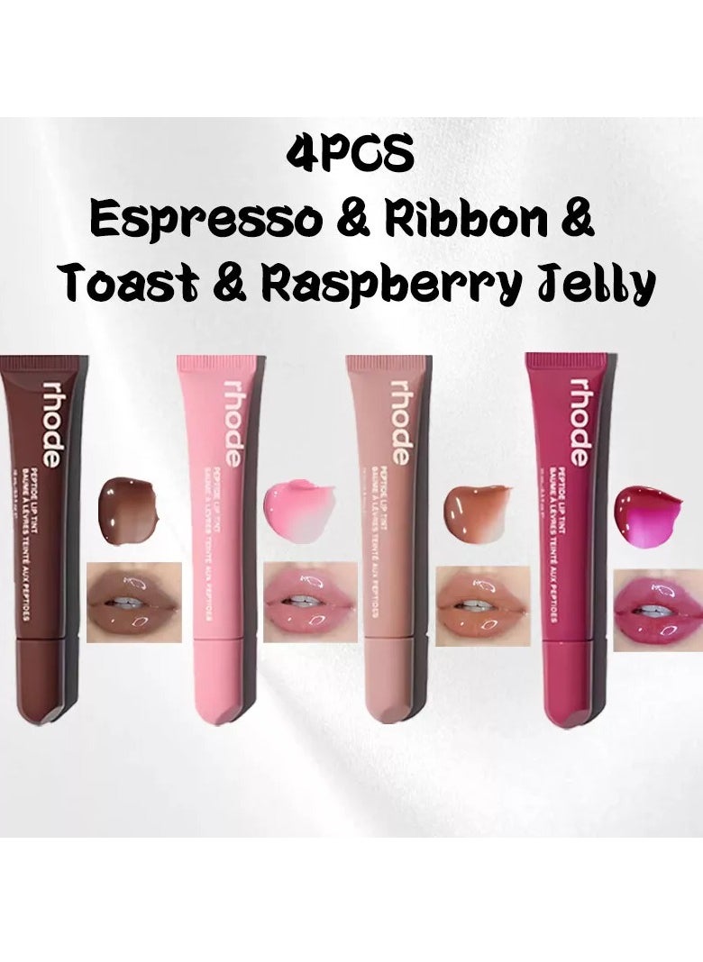 All four shades together ,Skin Peptide Lip Tint -Ribbon ，Raspberry Jelly，Toast and Espresso