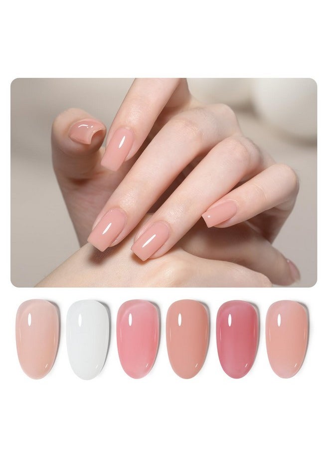 6 Colors Rubber Base Gel Set, Jelly Builder Base Nail Gel Nude Sheer White Pink, 2-In-1 Soak Off Base Gel Nail Strengthener, Blush Jelly