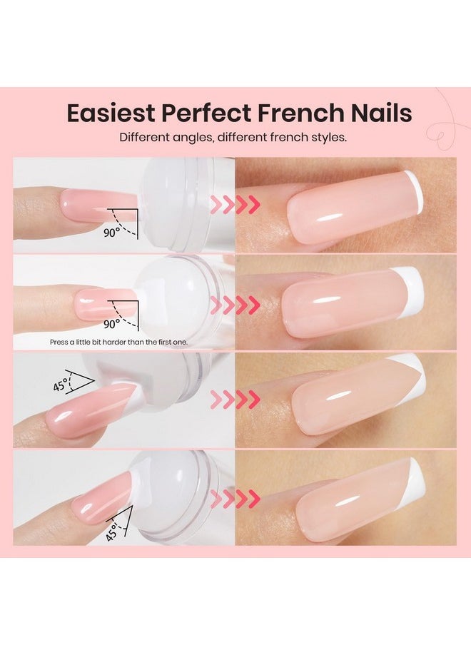 Beetles Nail Stamp, 4Pcs French Tip Tool Easy Manicure Nail Stamper Single Head Soft Silicone Long & Short French Tip Stamp Tool With 2Pcs Nail Scraper Decorations Diy Home Salon Gift For Girls Women