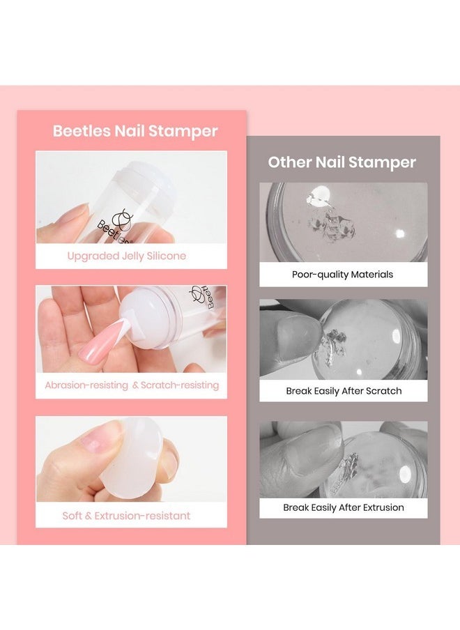 Beetles Nail Stamp, 4Pcs French Tip Tool Easy Manicure Nail Stamper Single Head Soft Silicone Long & Short French Tip Stamp Tool With 2Pcs Nail Scraper Decorations Diy Home Salon Gift For Girls Women