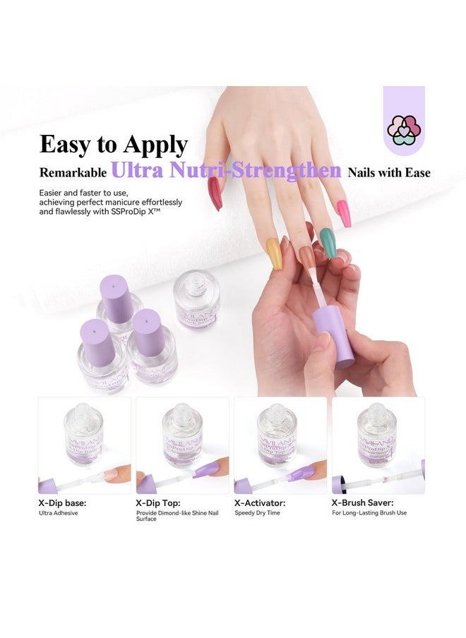 Dip Powder Liquid Set: 15 Ml Nail Dip Liquid Set Rich In Castor Oil Ve Vb5 Vb7 Vd2 Dip Powder Base & Top Activator Brush Saver Dip Nail Liquid Set Strengthen Nail For Home Nail Diy Salon