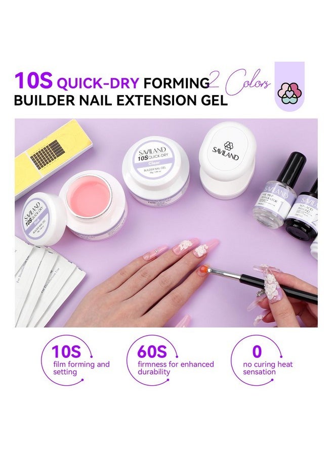 Quick-Dry Builder Nail Gel Kit - Clear Pink Builder Hard Gel With Mini Uv Light, Top Gel, Nail Dehydrator, Non-Acid Ph Bond Primer And Nail Extension Application Tools For Beginners