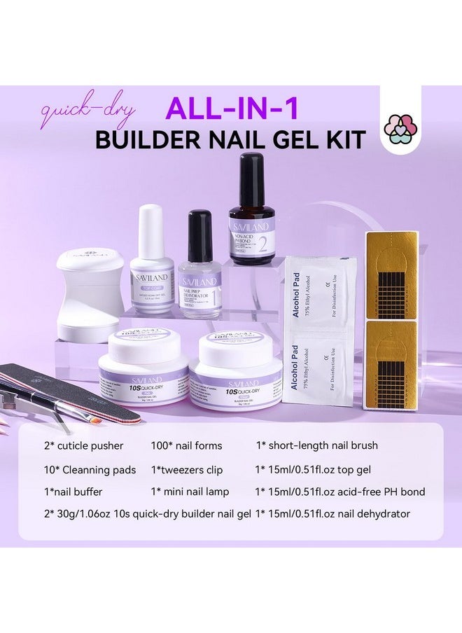 Quick-Dry Builder Nail Gel Kit - Clear Pink Builder Hard Gel With Mini Uv Light, Top Gel, Nail Dehydrator, Non-Acid Ph Bond Primer And Nail Extension Application Tools For Beginners