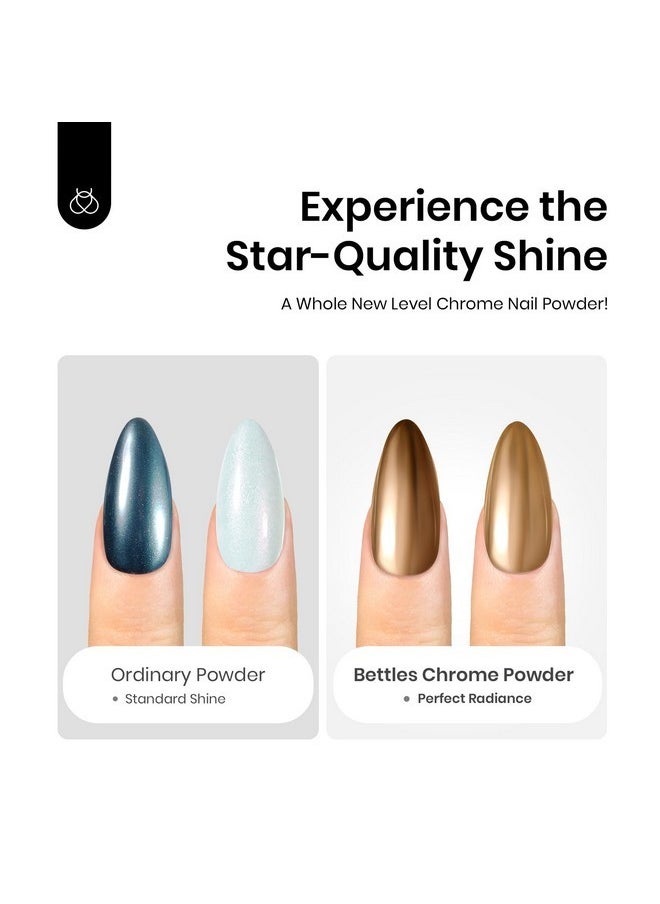 Beetles Gold Chrome Nail Powder, 2 Colors Holographic Chrome Powder Mirror Effect With Nail Brush For Diy Gel Polish Manicure Nail Decoration Glitter