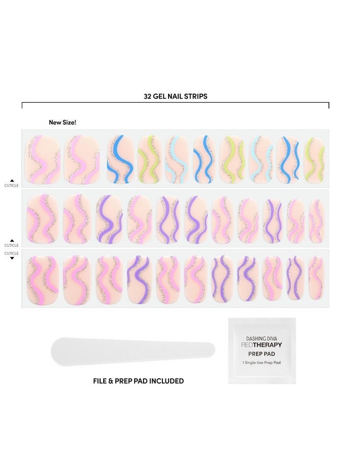 Gloss Nail Strips - Spring Swirl | Uv Free, Chip Resistant, Long Lasting Gel Nail Stickers | Contains 32 Nail Wraps, 1 Prep Pad, 1 Nail File